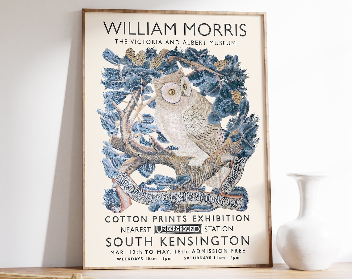 William Morris Floral Owl Vintage Art Print