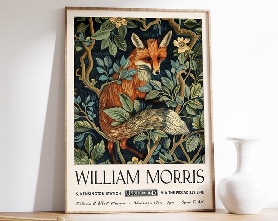 William Morris Print William Morris Exhibition Poster Kew Gardens Print London Print William Morris Poster Vintage Wall Art Fox Art