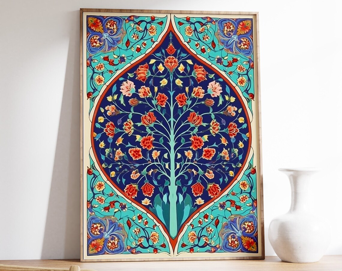 Islamic Floral Pattern Poster, Arabic Calligraphy Art Print