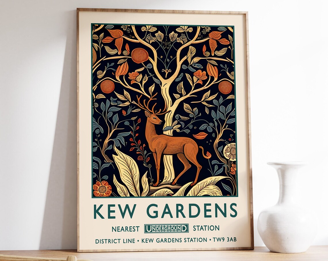 Kew Gardens Deer Underground Travel Art Nouveau Style Poster