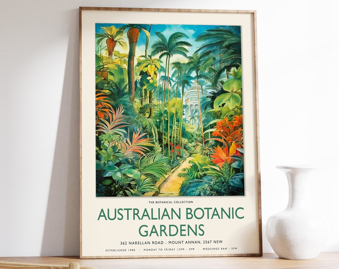 Australian Botanic Gardens Tropical Palms Vintage Travel Poster