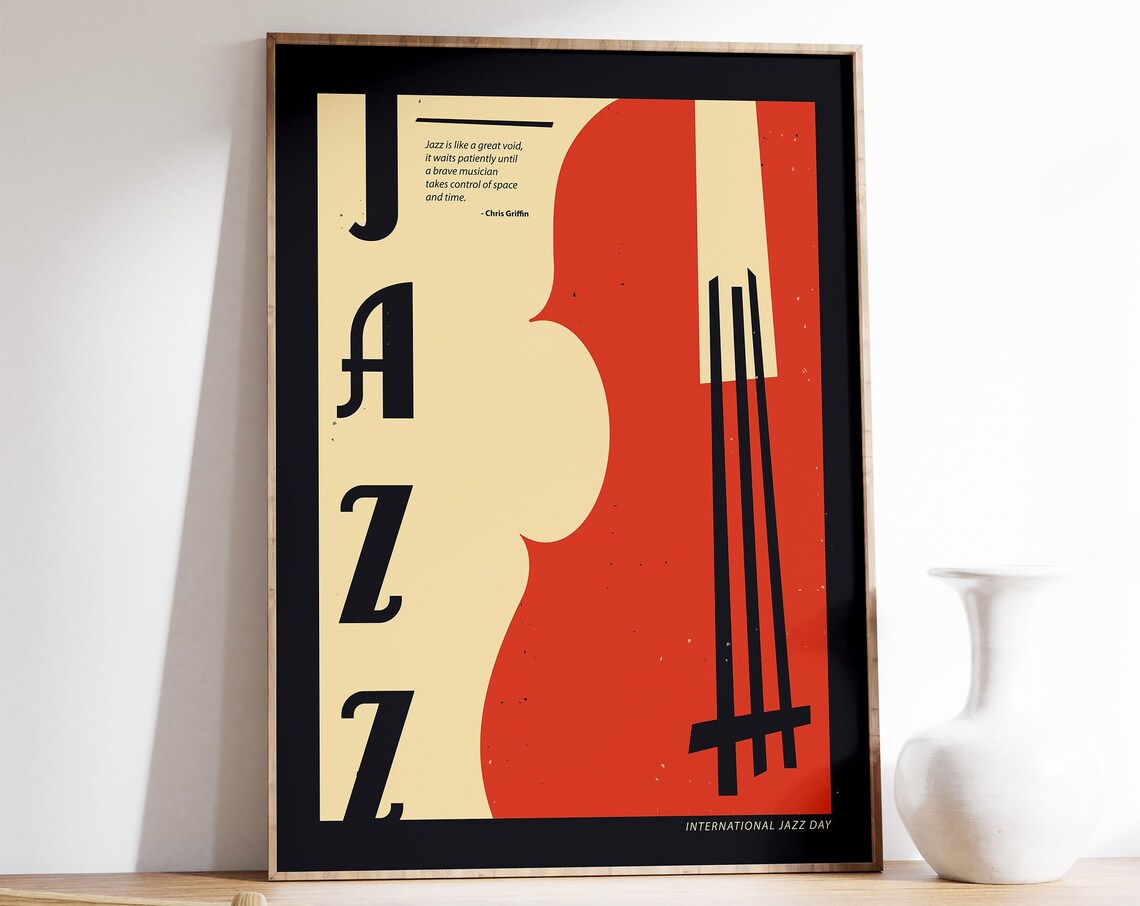 Jazz Print Double Bass Silhouette International Jazz Day Wall Decor