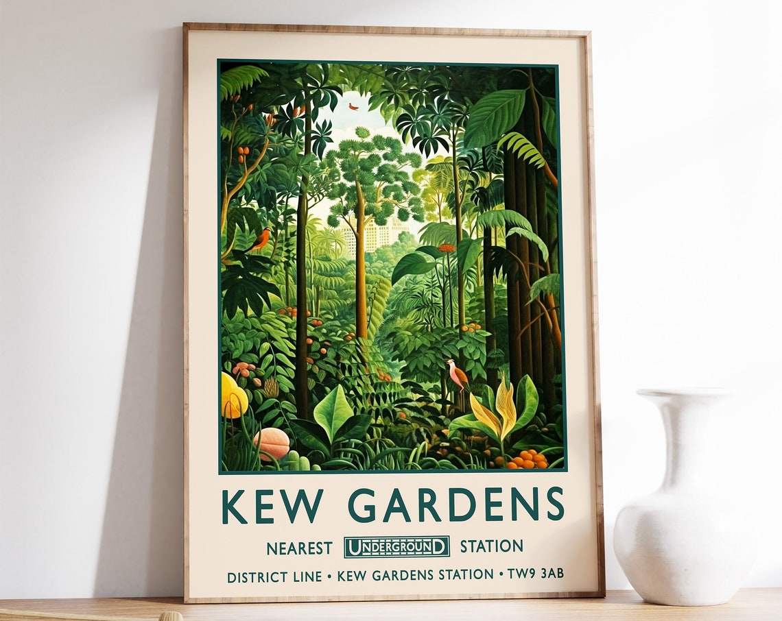 Kew Gardens London Tropical Jungle Botanical Retro Travel Poster
