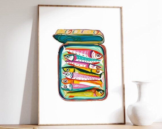 Fish Art Print Sardines Poster Food Art Seafood Poster Vintage Kitchen Decor Restaurant Decor Food Poster Cafe Poster Fish Poster
