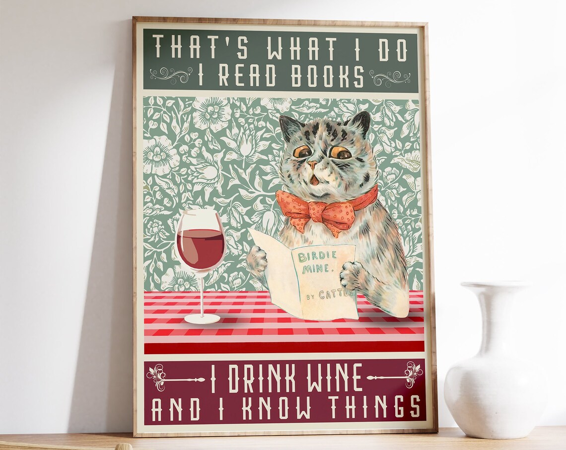 Funny Cat Wine Quote Poster, Cat Print Wall Art