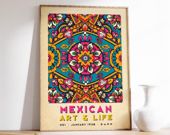 Mexican Art and Life Folk Pattern Mandala 1938 Vintage Poster