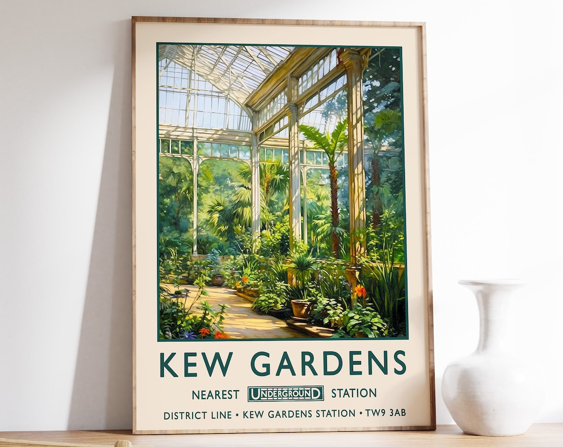 Kew Gardens London Botanical Vintage Travel Poster