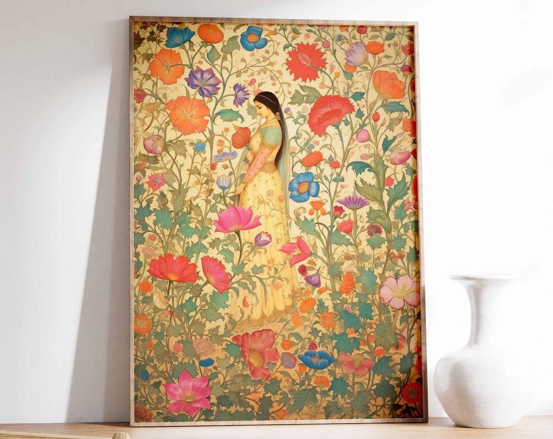 Indian Floral Print, Traditional Vintage Art Poster