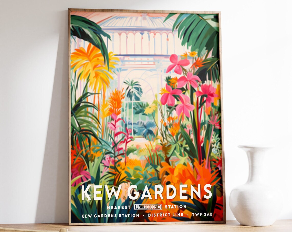 Kew Gardens London Tropical Greenhouse Travel Poster Flower Art