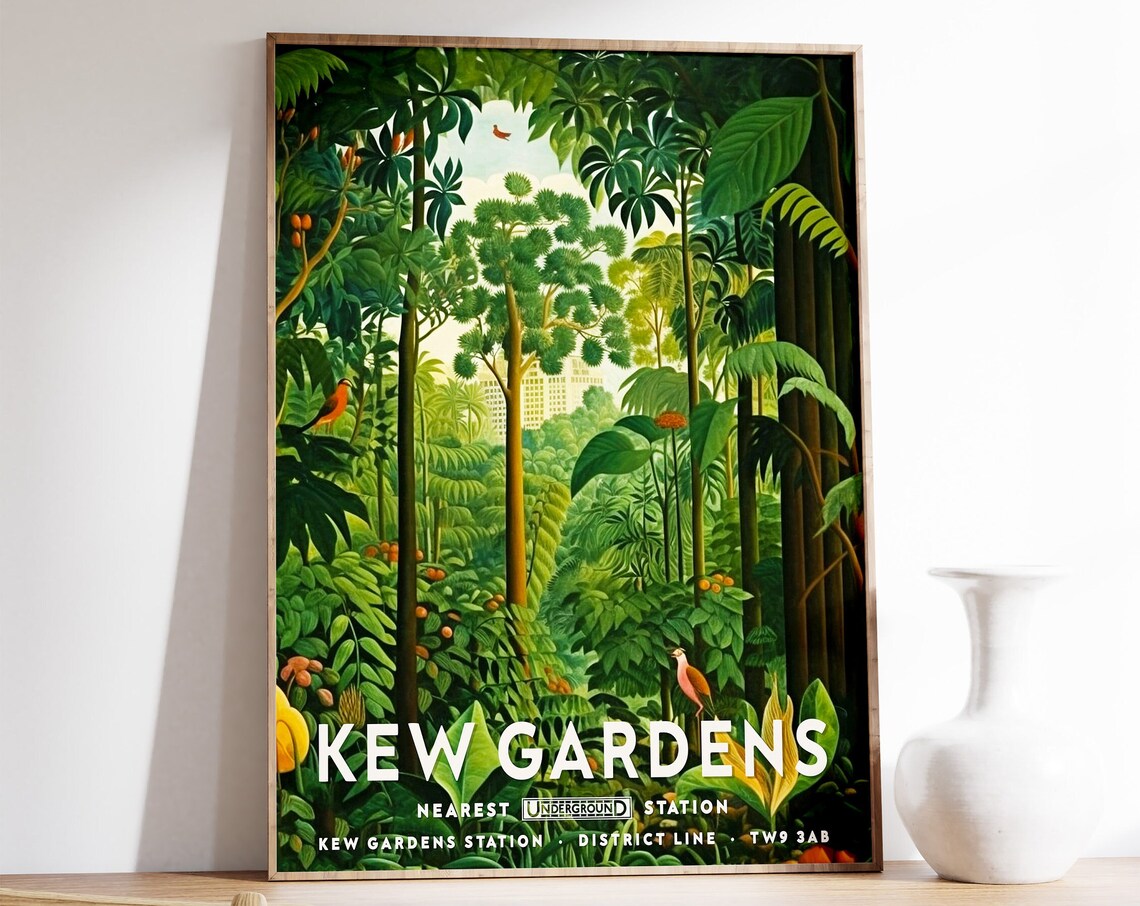 Kew Gardens Tropical Jungle Bird London Travel Botanical Art Poster