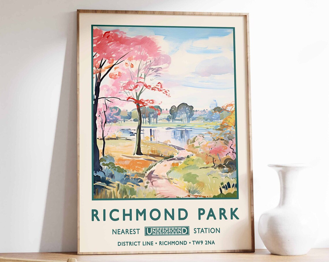 Richmond Park London Vintage Travel Underground Railway Poster