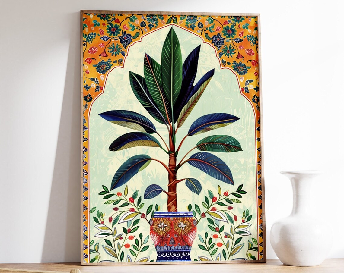 Islamic Floral Botanical Arch Potted Fig Tree Ornamental Art Poster