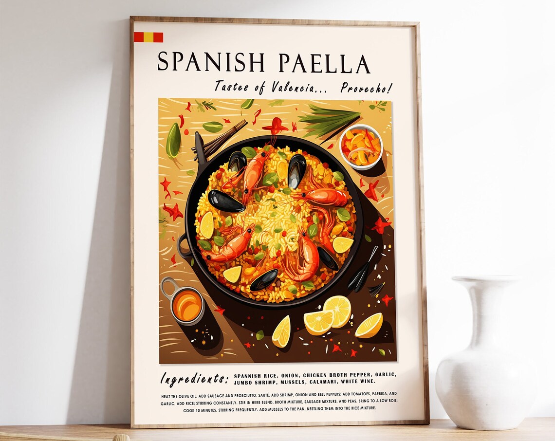 Spanish Paella Food Poster, Kitchen Art Print