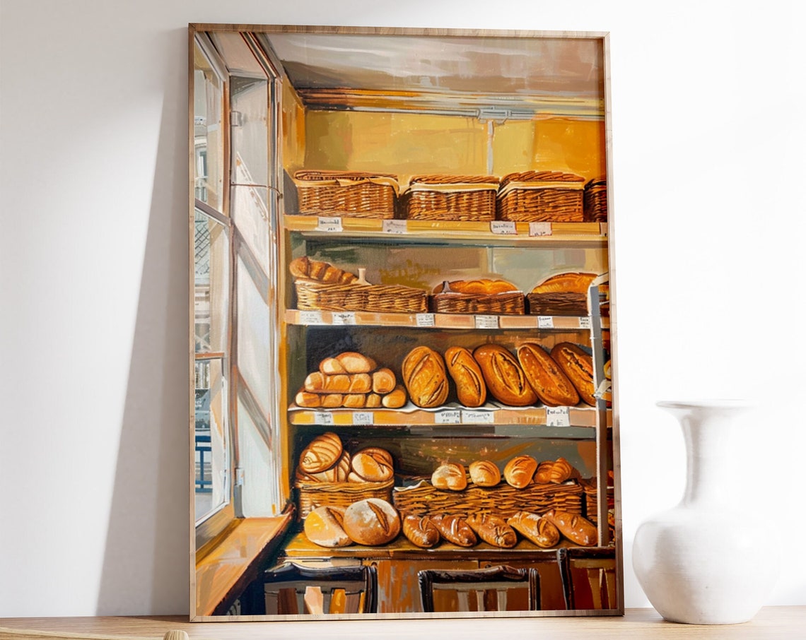 Vintage Bakery Bread Baskets Rustic Cozy Kitchen Food Art Poster