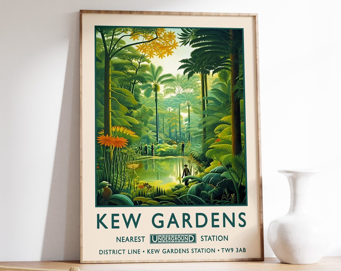 Kew Gardens London Botanical Gardens Vintage Travel Poster