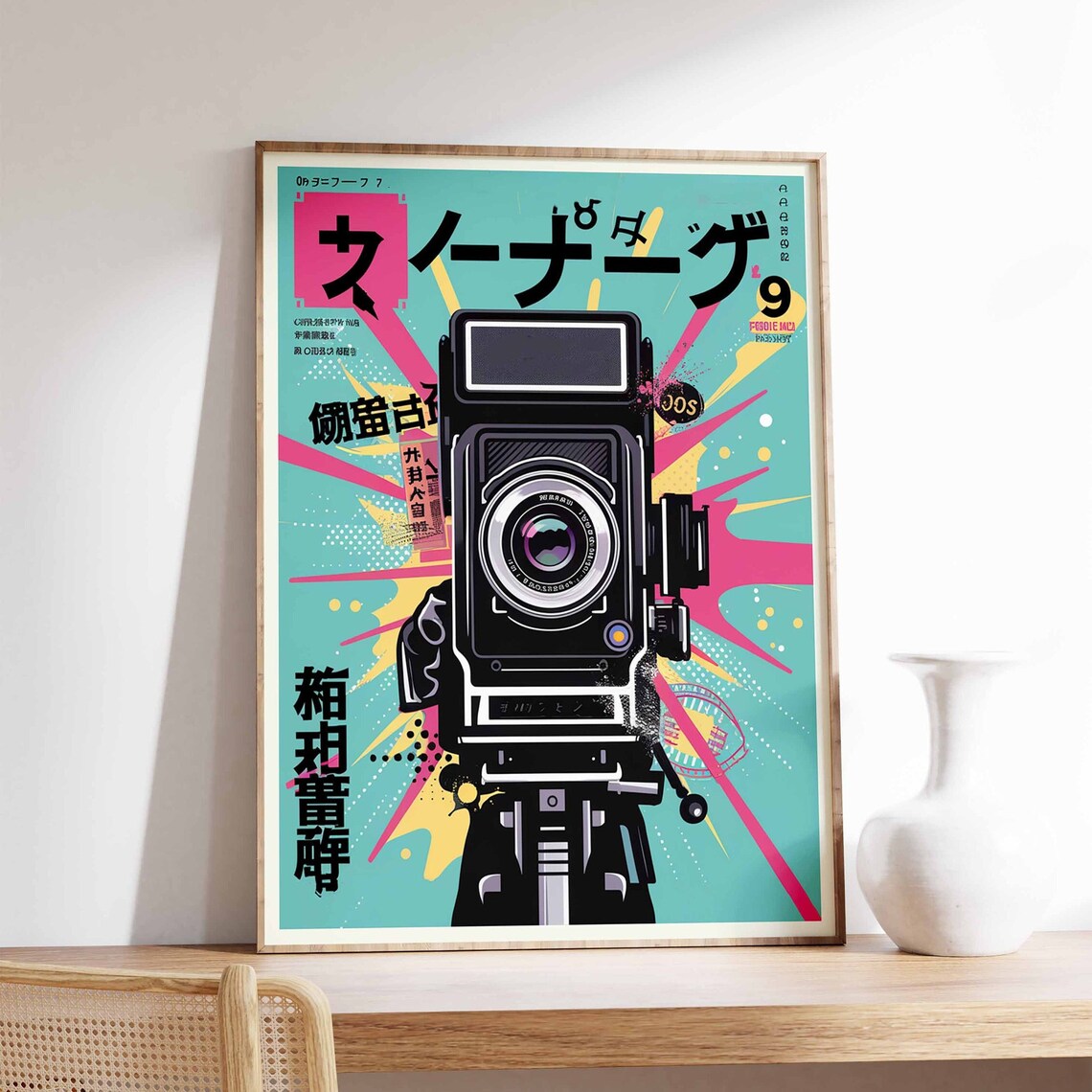 Vintage Twin Lens Camera Tripod Retro Japanese Pop Art Poster