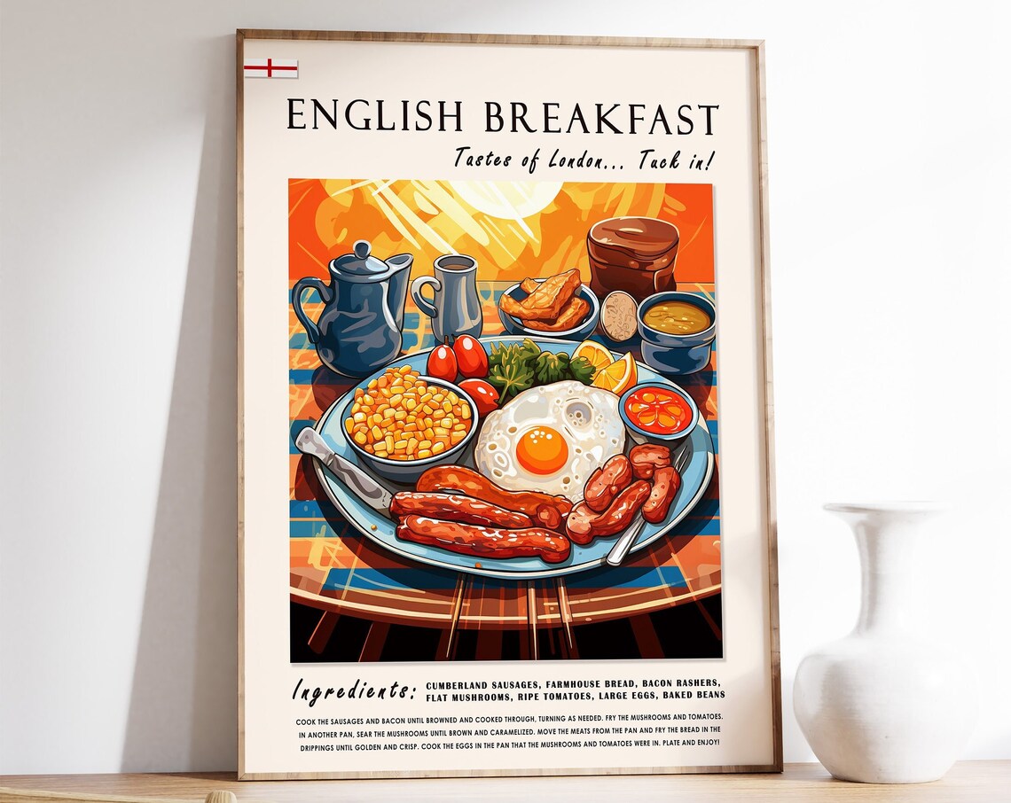 English Breakfast Food Poster, Kitchen Art Print