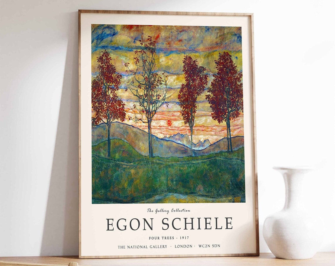 Egon Schiele Four Trees 1917 Gallery Collection Landscape Art Poster