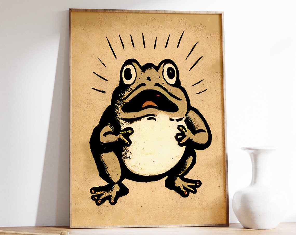 Shocked Frog Japanese Ukiyo E Style Vintage Animal Art Poster