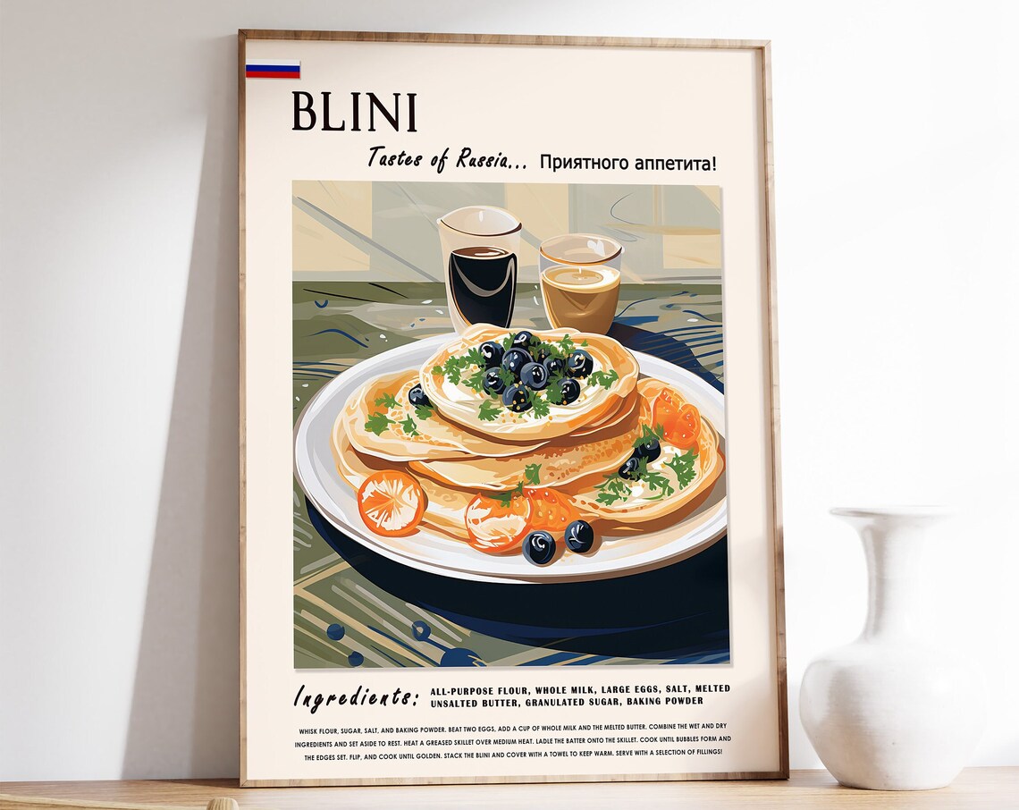 Blini Dessert Poster, Russian Kitchen Art Print