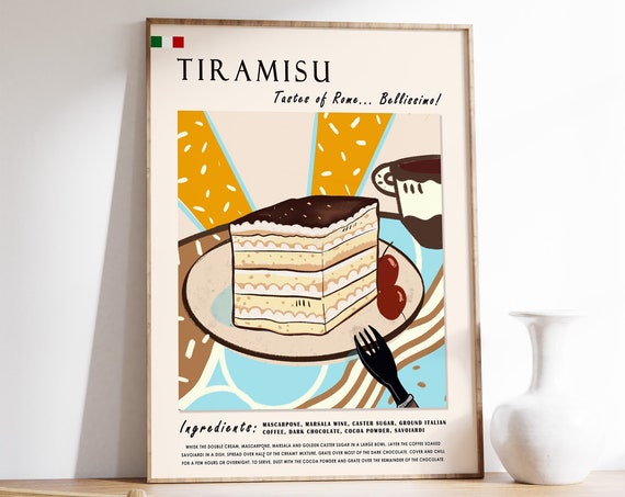 Italian Food Poster Tiramisu Dessert Poster Art Poster Rome Print Kitchen Poster Italian Food Art Italy Retro Print Food Gift