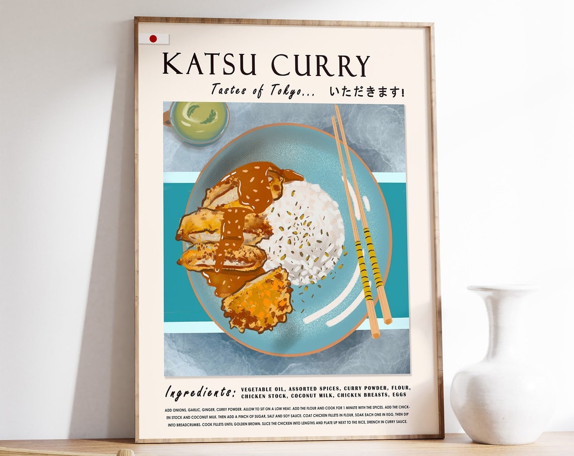 Japanese Katsu Curry Food Poster Art Poster Japanese Print Tokyo Art Kitchen Poster Food Art Food Gift Cookery Kitchen Decor