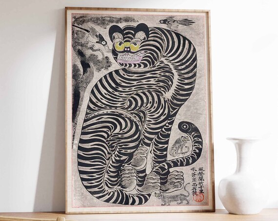 Vintage Japanese Tiger Print Jungle Poster Katsushika Hokusai Art Animal Art Animal Print Tiger Poster Animal Gift Wildlife Art
