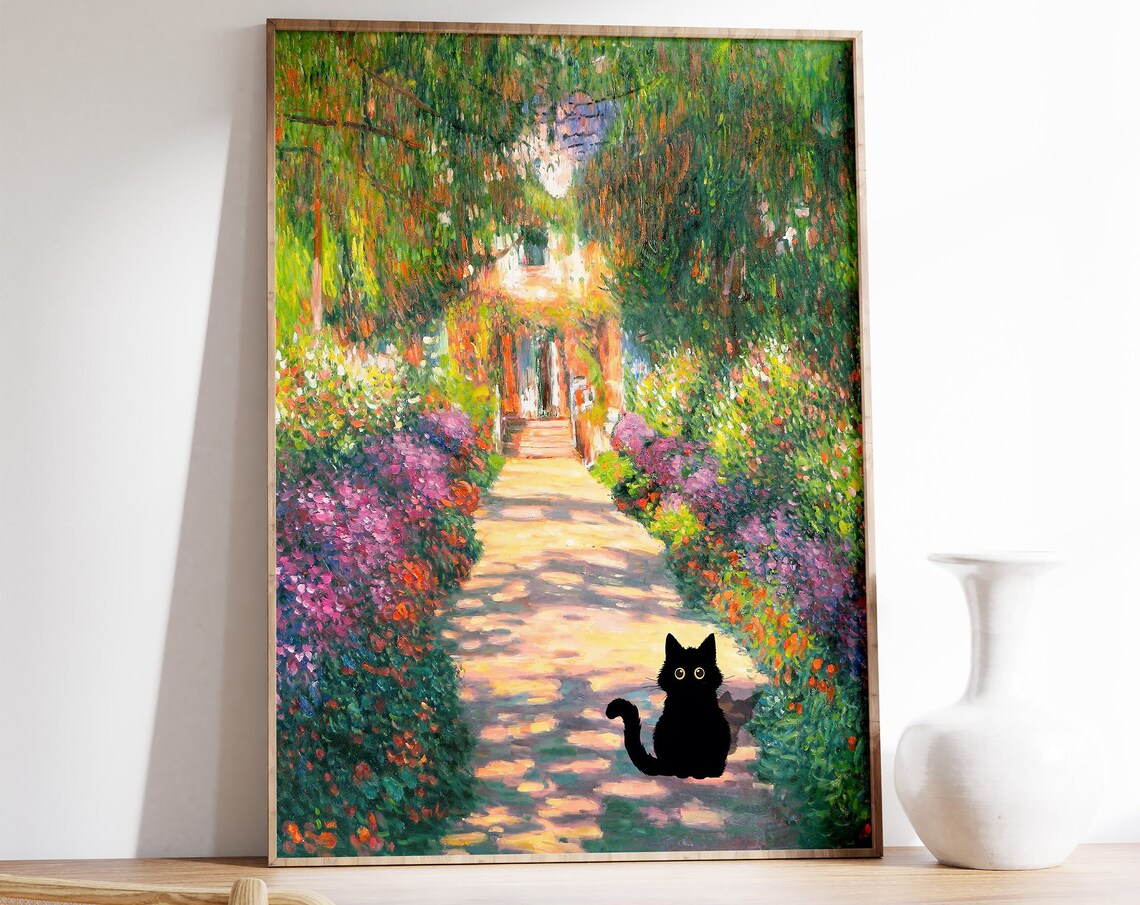Monet-Inspired Artist’s Garden Cat Art Print