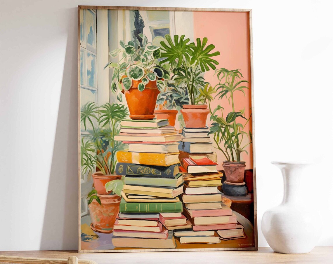Vintage Bookshop Poster, Retro Book Lovers Art