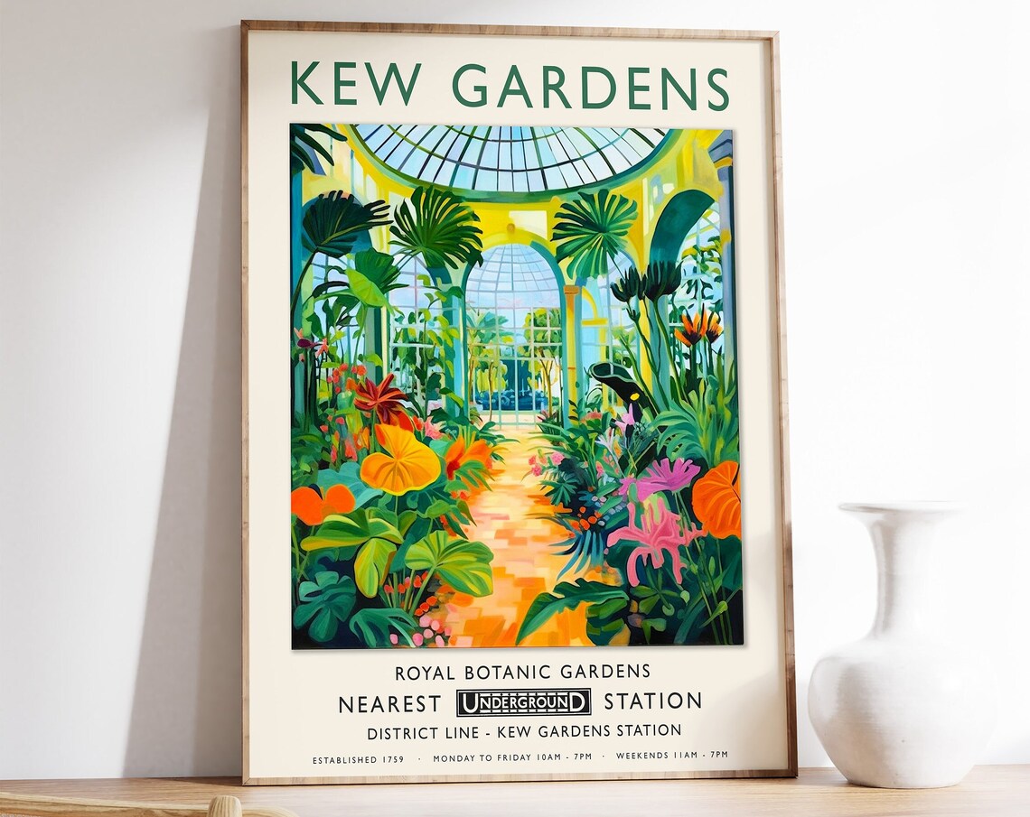 Kew Gardens London Royal Botanic Glasshouse Vintage Tube Style Poster