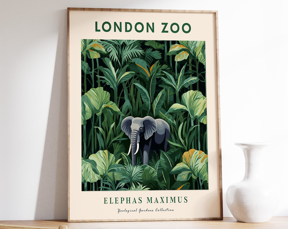 London Zoo Vintage Poster, Jungle Animal Art Print