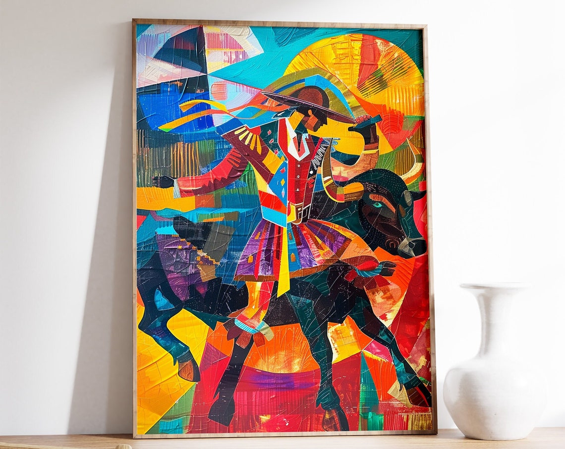 Cubist Matador and Bull Spanish Bullfighting Abstract Art Poster