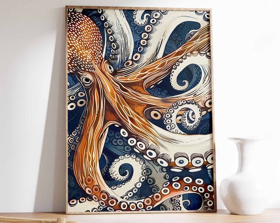 Octopus Poster Octopus Print Sea Life Art Ocean Wall Art Sealife Decor Vintage Animal Print Animal Gift Vintage Animal Art Octopus