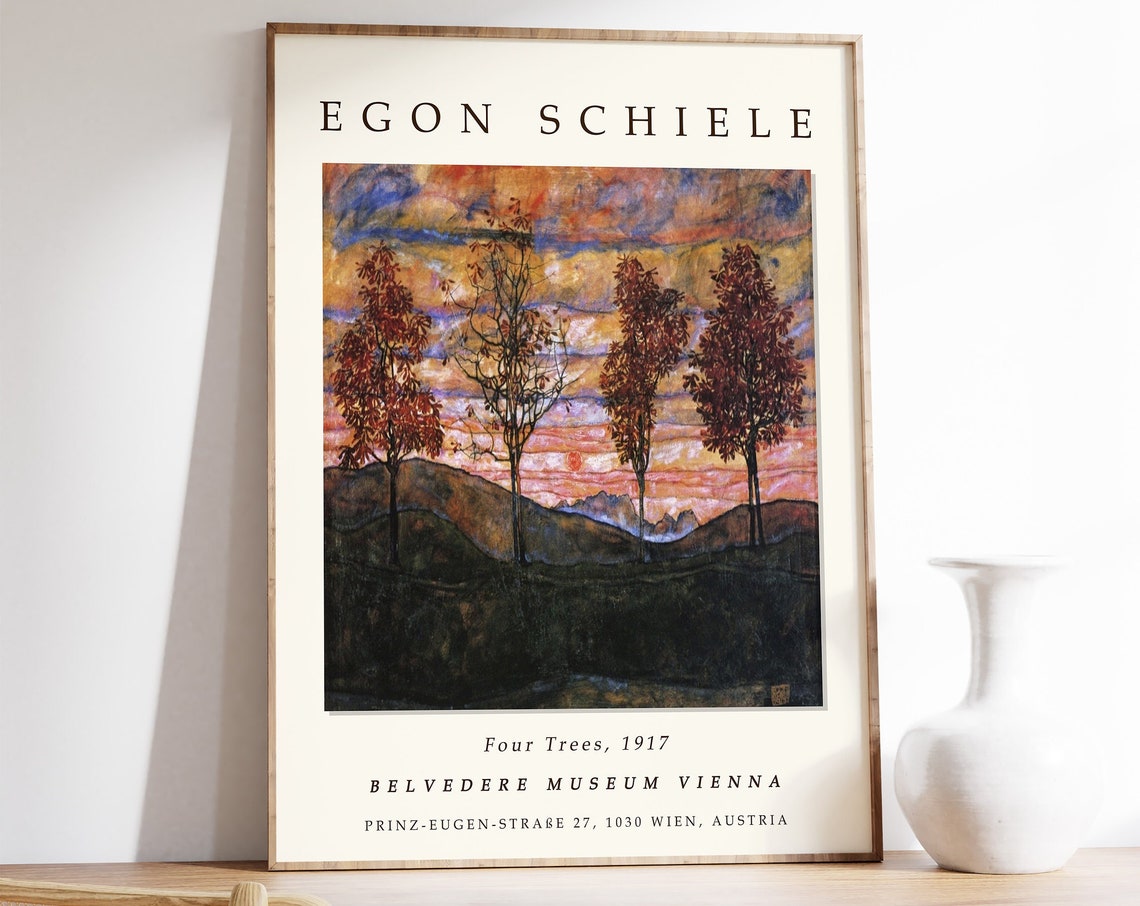 Egon Schiele Four Trees 1917 Sunset Landscape Museum Art Poster