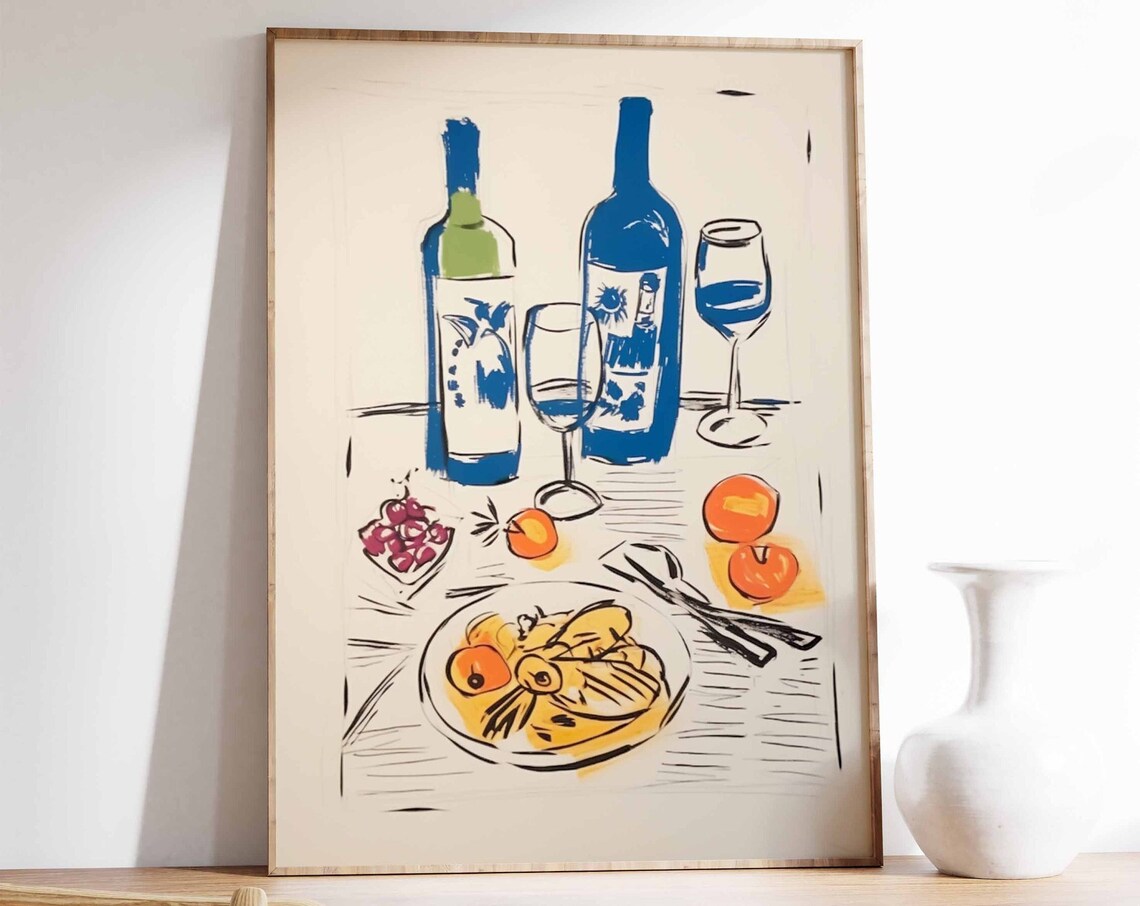 Vintage Wine And Food Retro Kitchen Art Print