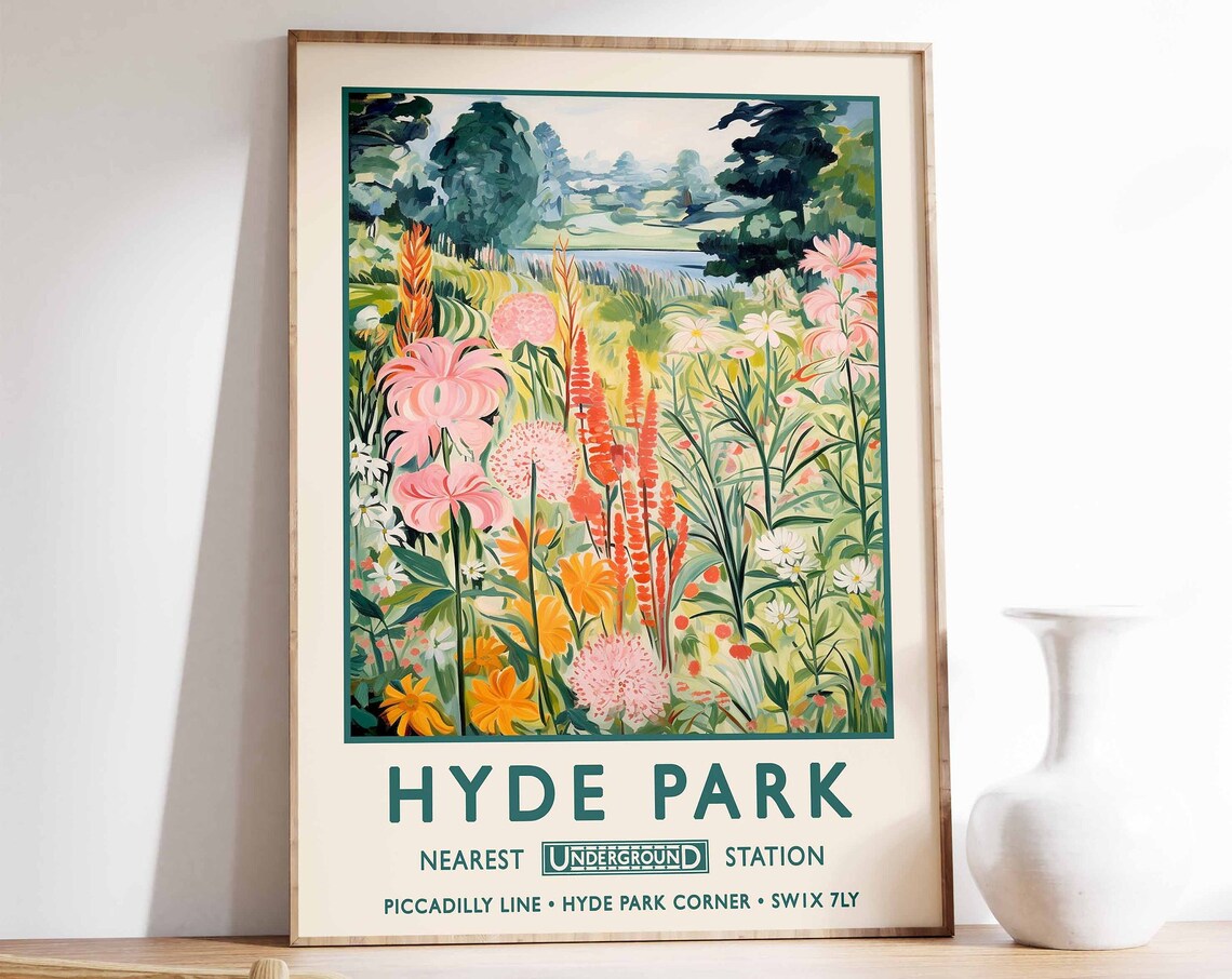 Hyde Park London Print, William Morris Vintage Floral Art