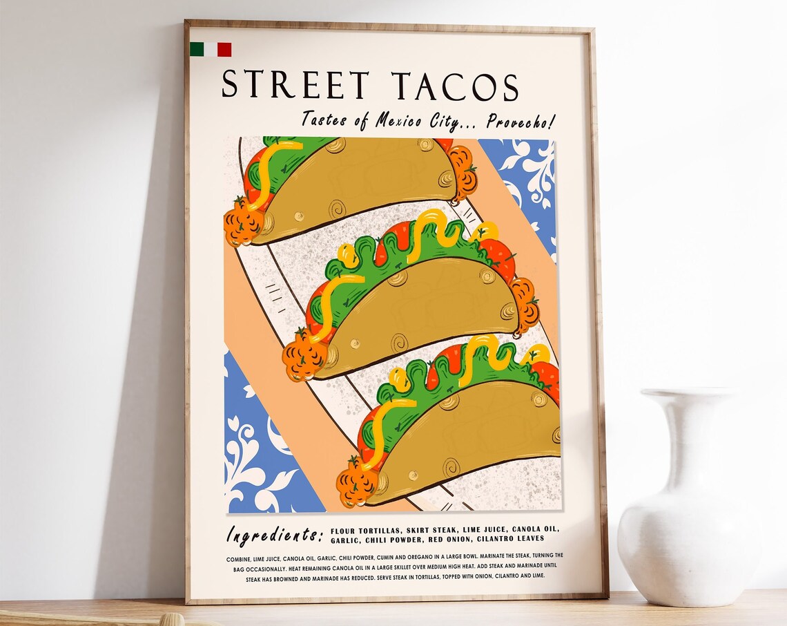 Street Tacos Tastes of Mexico City Illustrated Recipe Poster