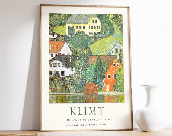 Gustav Klimt Floral Scenery Poster Houses At Unterach Floral Art Print Gustav Klimt Exhibition Poster Art Nouveau Decor Art Gift
