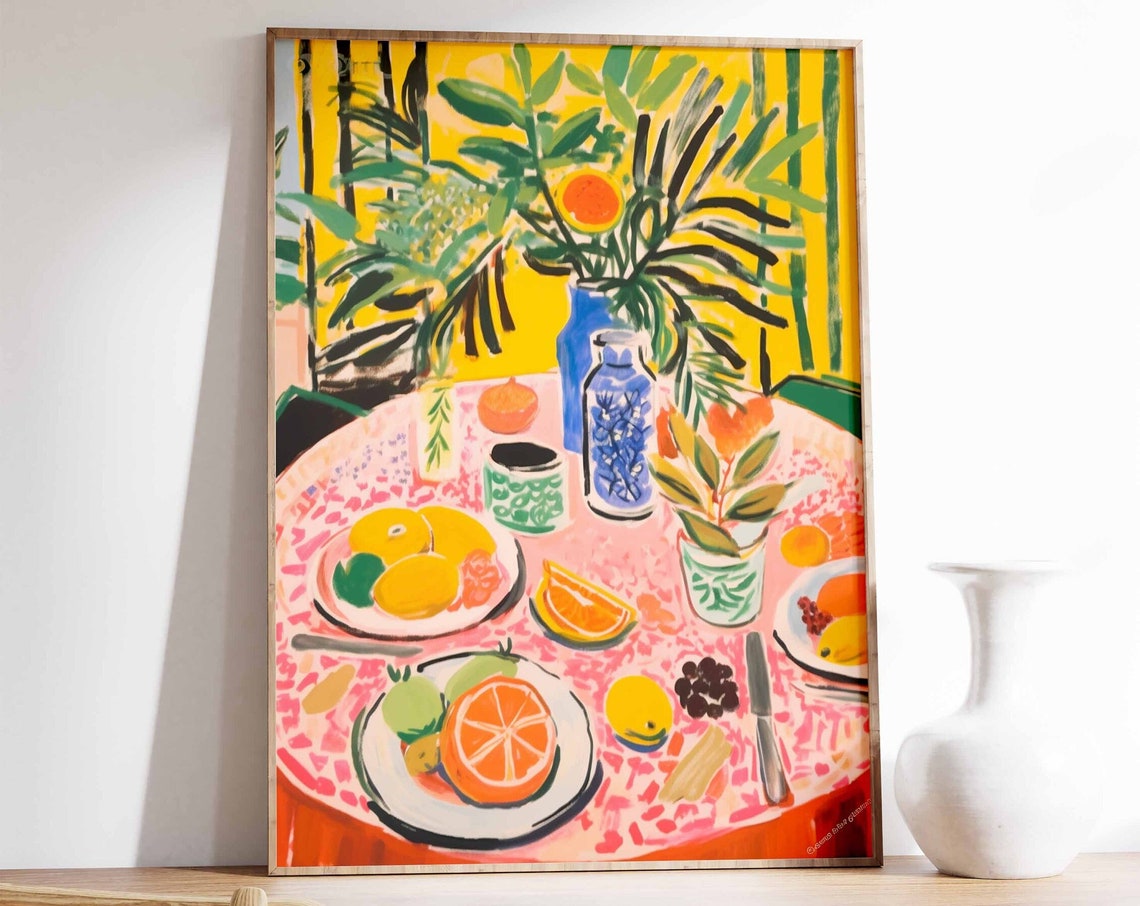Vibrant Fauvist Fruit Still Life Oranges Lemons Table Poster