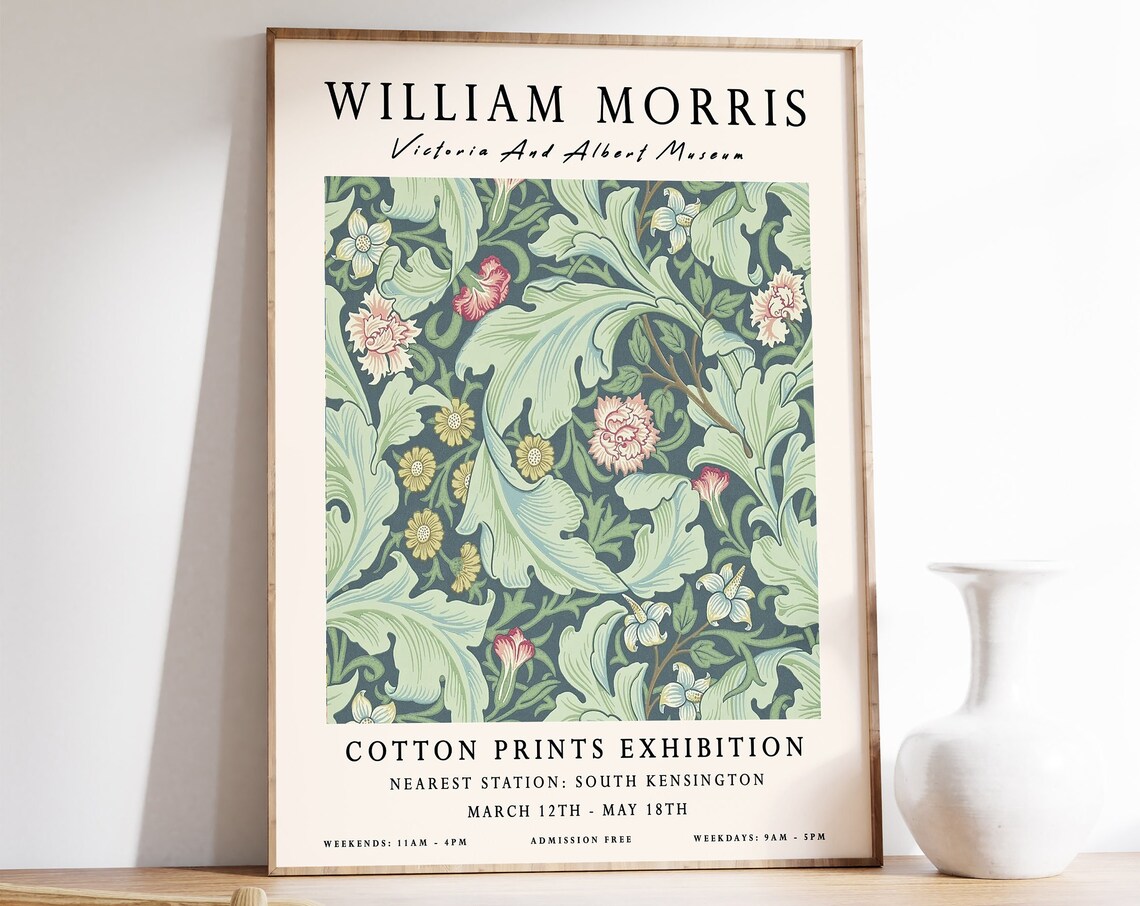 William Morris Exhibition Poster, Vintage Floral Print