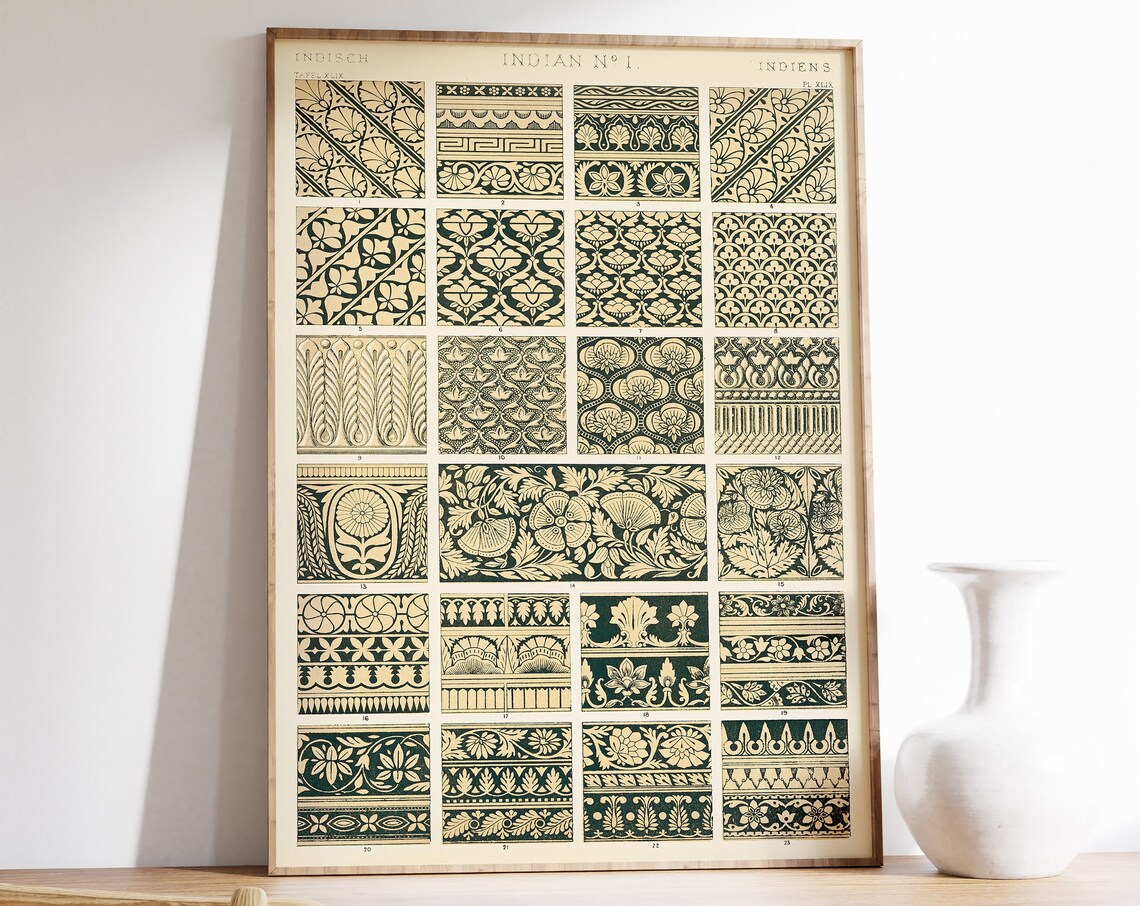 Indian Number 1 Vintage Ornament Pattern Plate Botanical Art Poster