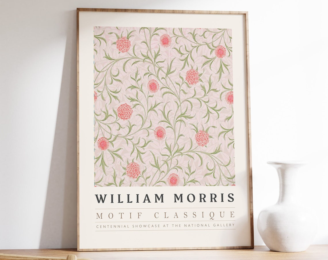 William Morris Pink Carnations Motif Classique Botanical Poster