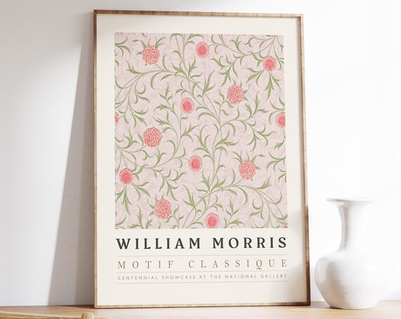 William Morris Pink Carnations Motif Classique Botanical Poster