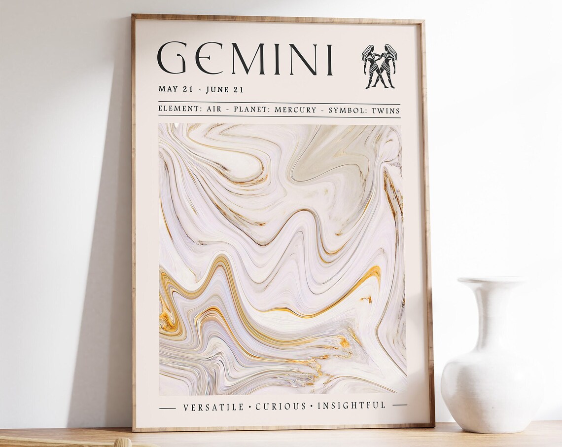 Gemini Star Sign Poster, Boho Astrology Art Print