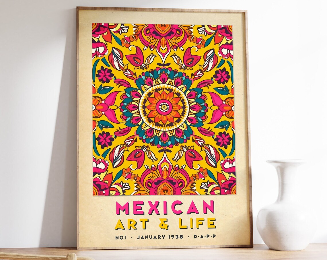 Mexican Art And Life 1938 Floral Mandala Vintage Magazine Poster