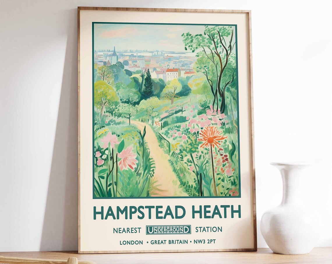 Hampstead Heath London Garden Path Vintage Underground Travel Poster
