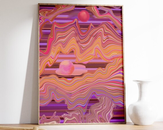 70s Psychedelic Swirl Art Retro Sun Planet Wall Decor Poster
