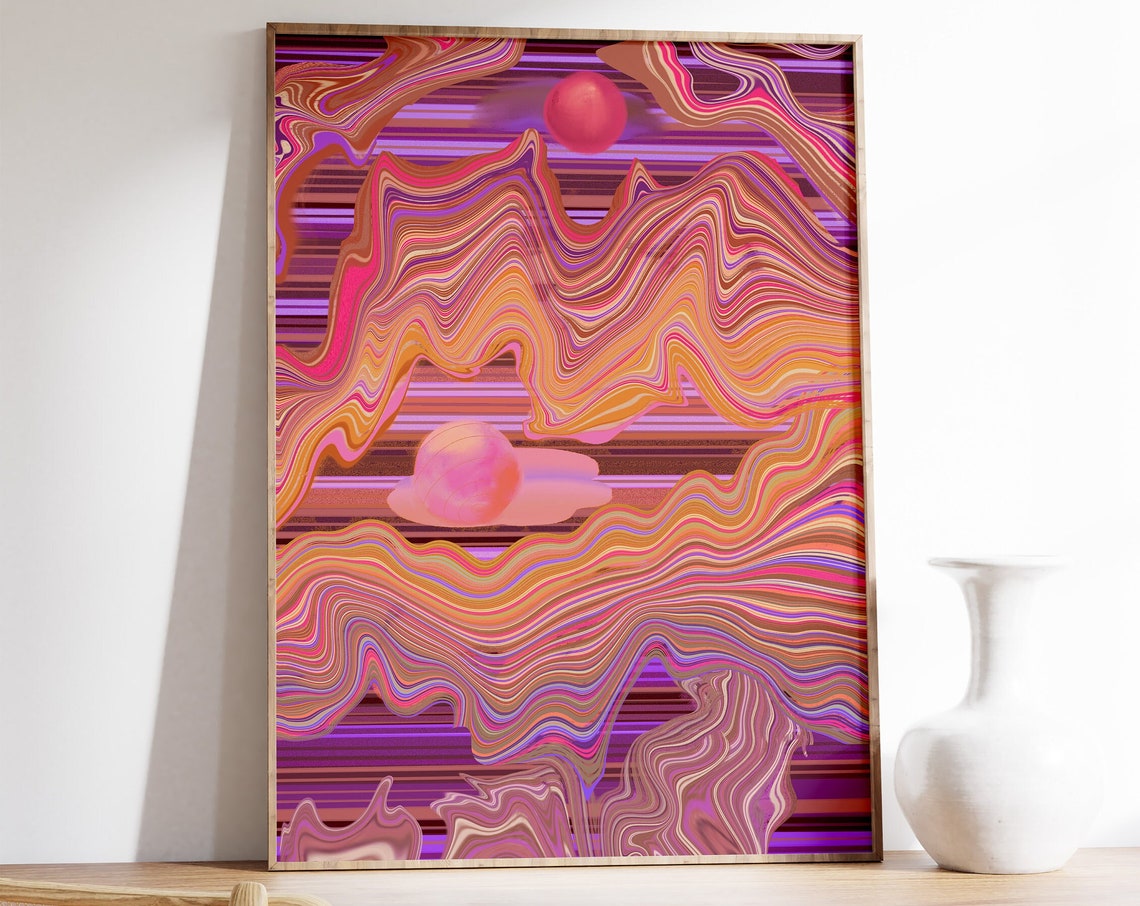 70s Psychedelic Swirl Art Retro Sun Planet Wall Decor Poster