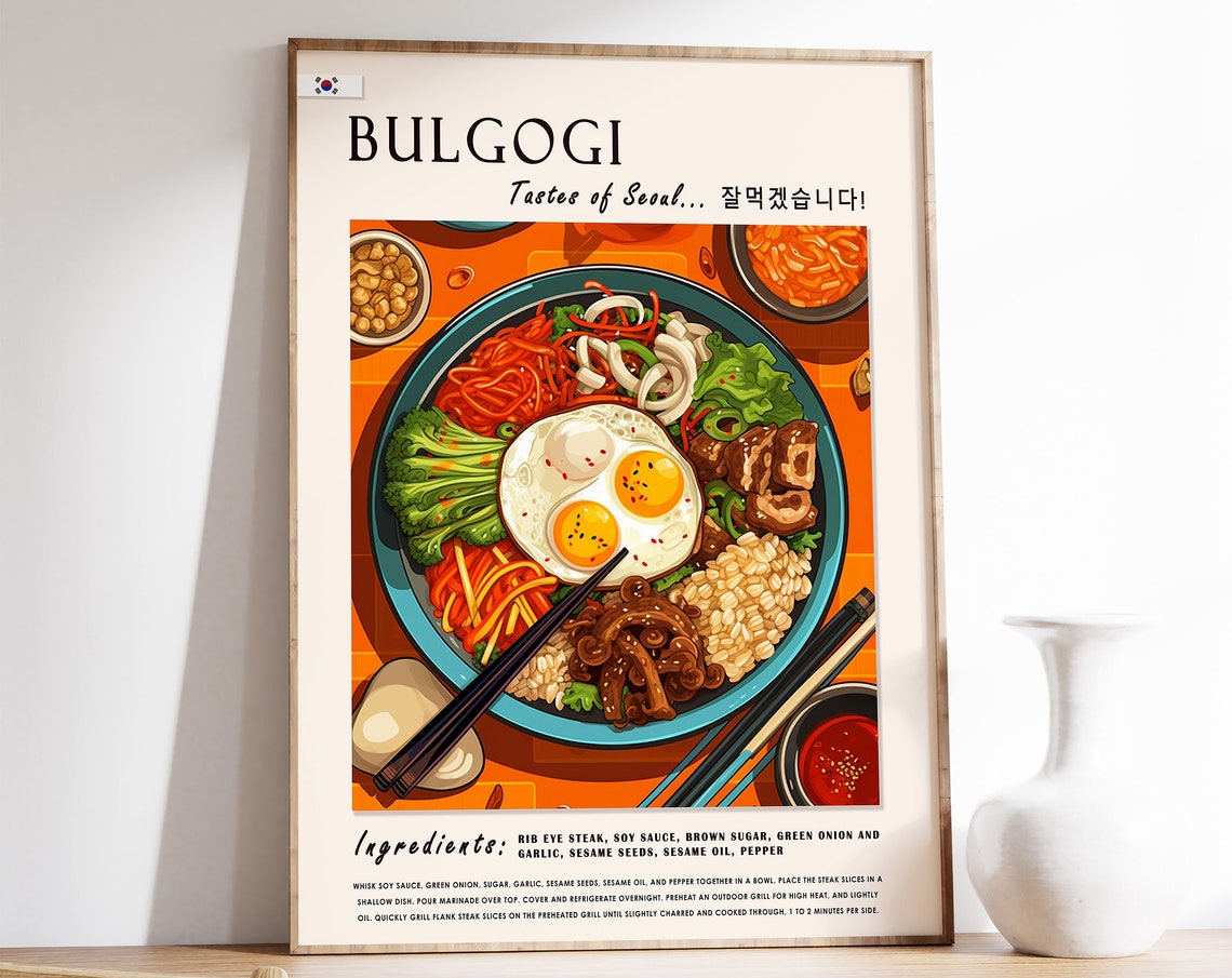 Korean Bulgogi Food Poster South Korean Food Print Asian Food Art Kitchen Decor Food Art Food And Drink Poster Food Gift A1a2a3a4