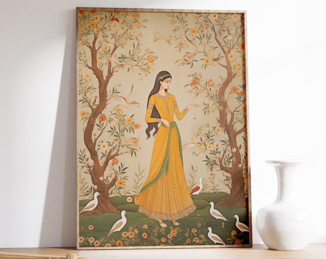 Indian Princess Garden Miniature Style Traditional Art Poster